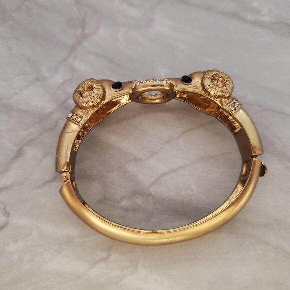 🐏 J.Crew Gold Blue Rhinestones Crystal Pave Ran Hinged Statement Bracelet 🐏 - Picture 8 of 9